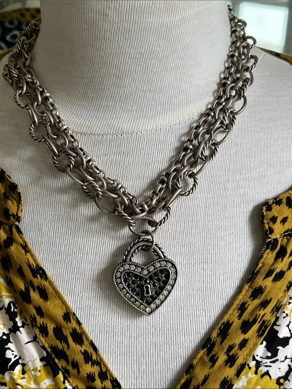 Silver-Tone Heart Lock Pendant Necklace - Women's Jewelry